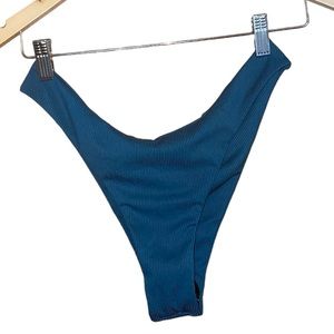 •ZAFUL•NWT DEEP BLUE TURQUOISE RIBBED HIGH LEG CHEEKY BIKINI BOTTOMS SIZE US L-8